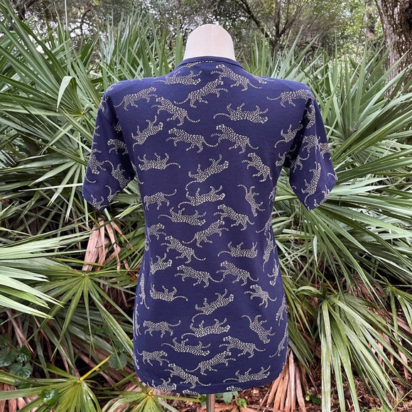 Vintage 90s Blue Leopard Cheetah Tee Shirt Cotton Kavio Designs Size M L - Picture 3 of 9